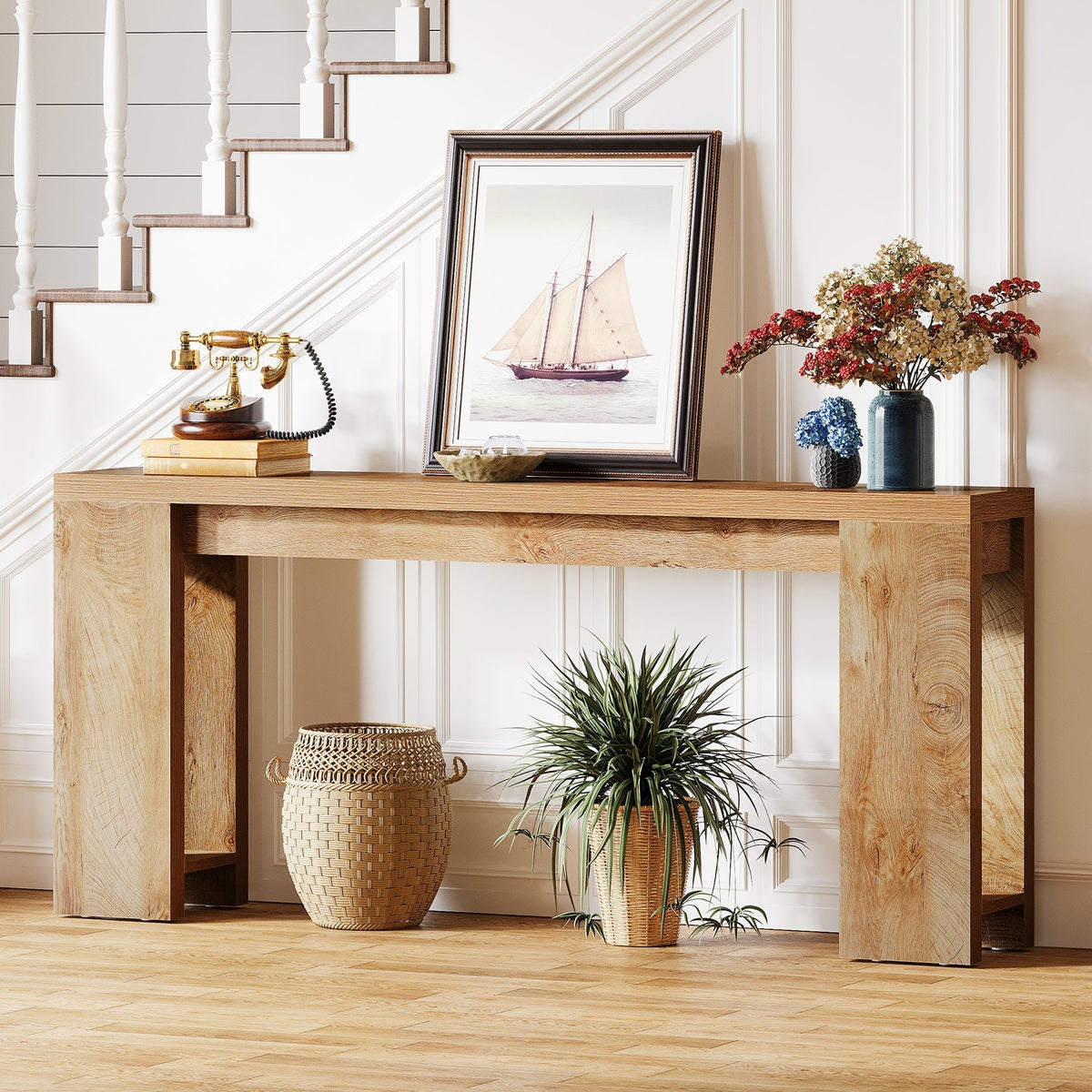 70.9" Wood Console Table, Farmhouse Sofa Table Entryway Table, photo 4 of 7