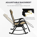 2 Pieces Outdoor Rocking Chairs, Foldable Reclining Zero Gravity Lounge Rocker with Pillow, Cup & Phone Holder, Combo Design with Folding Legs, Beige
