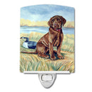 Chocolate Labrador Puppy  Ceramic Night Light Compact, UL-Certified, Ideal for Bedroom, Bathroom, Nursery, Hallway, Kitchen, 6x4x3, Multicolor