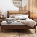 3 Pieces Modern Cannage Rattan Platform Queen Bed + Nightstandx2, Walnut