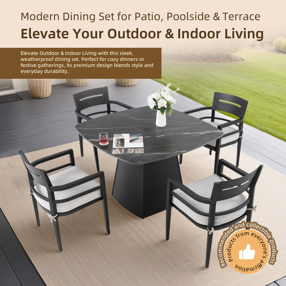 Outdoor Patio Dining Set, Squircle Dining Table, Dining Chairs With Sunbrella Cushions, photo 28 of 40