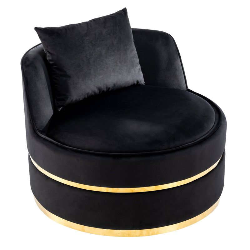 360 Degree Swivel Accent Chair Velvet Modern Upholstered Barrel Chair Over-Sized Soft Chair with Seat Cushion for Living Room, Bedroom, Office, Apartment, Black