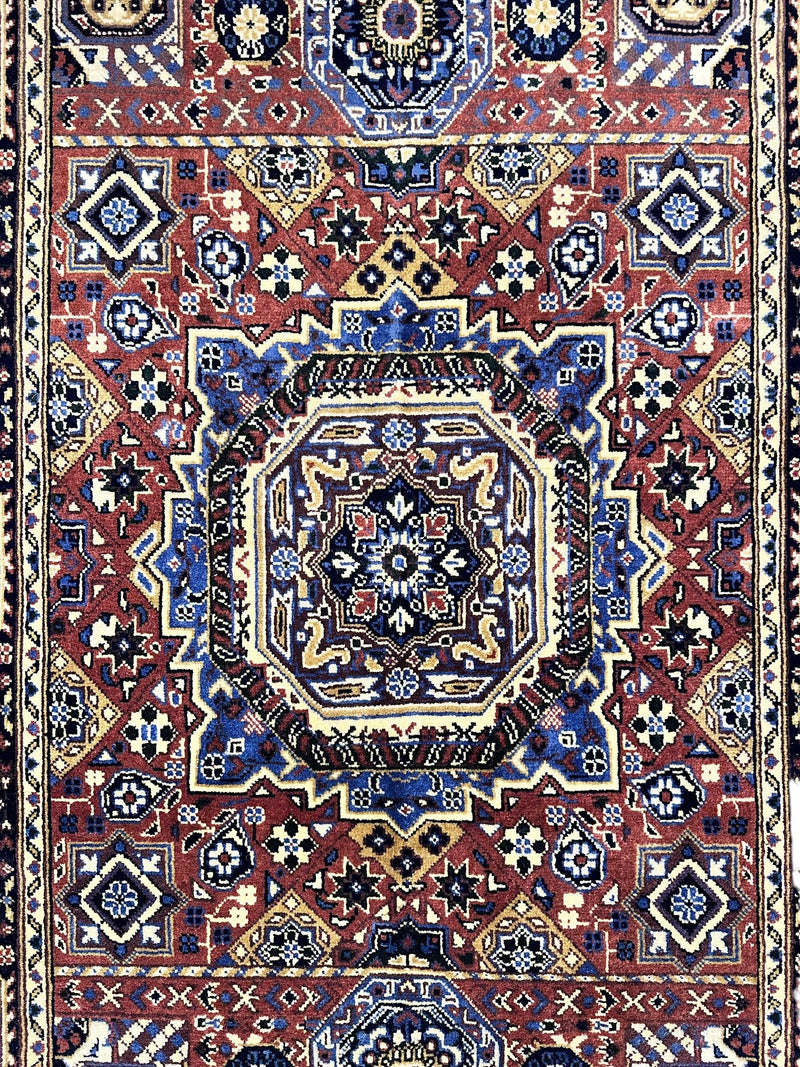 Hand-Knotted Afghani Blue & Brown Mamluk Wool Rug – 40” x 62”