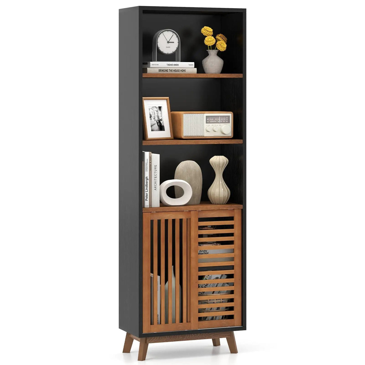 70 Inch 5-Tier Bookshelf with Reversible Adjustable Shelf-Black, photo 4 of 8