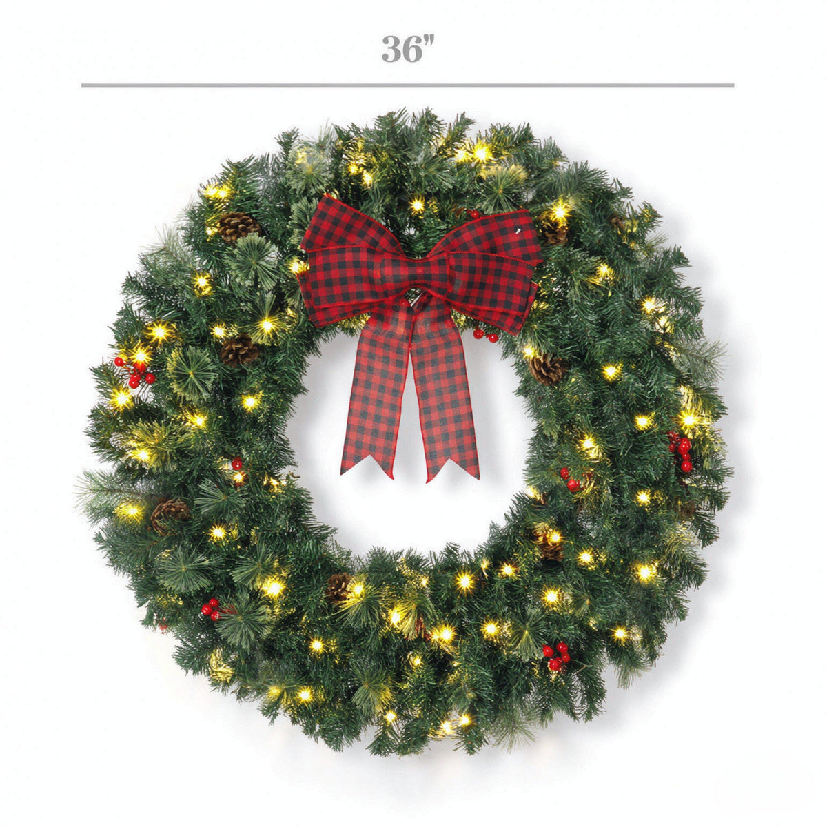 36 Inch Prelit Crestwood Spruce Christmas Wreath with Bow, photo 2 of 9