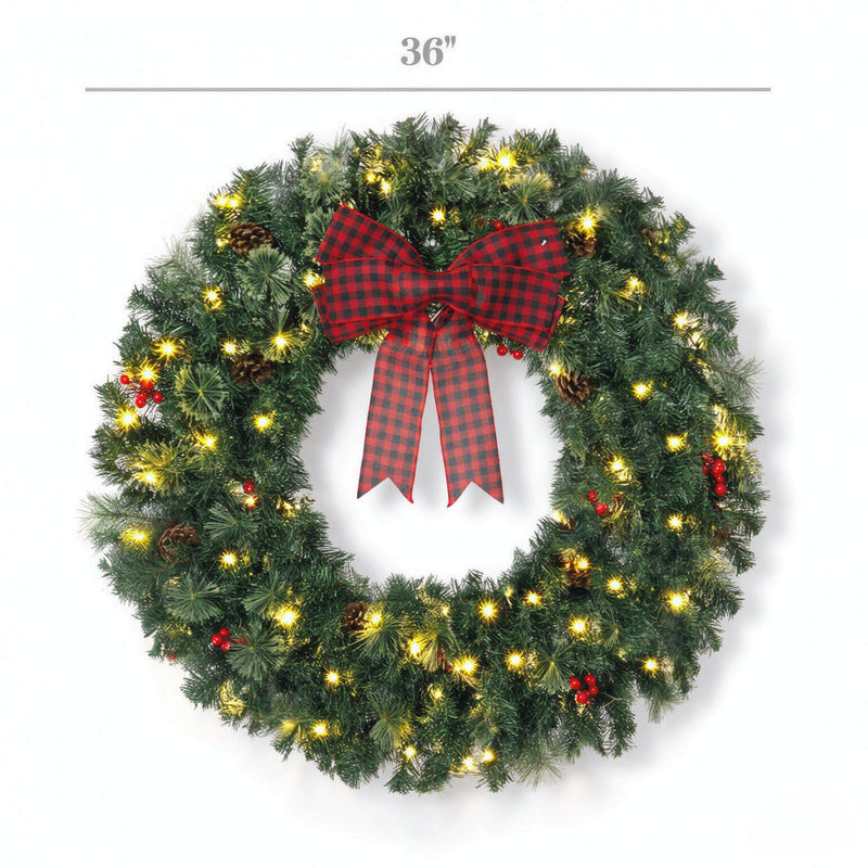 36 Inch Prelit Crestwood Spruce Christmas Wreath with Bow, photo 2 of 9