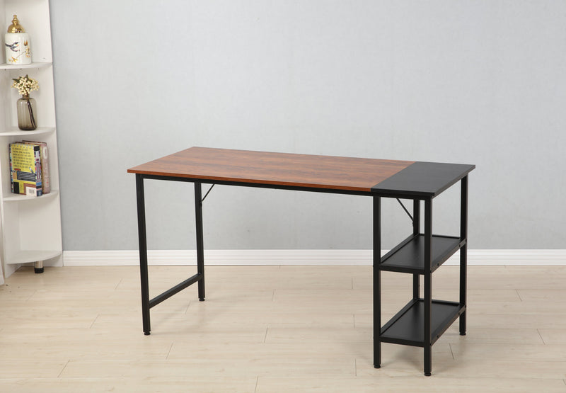 55-inch oversized computer desk, small study desk with wooden storage shelf, 2-layer industrial modern laptop desk with splicing board, (black and Rustic Brown)