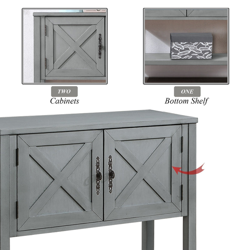 35" Farmhouse Wood Buffet Sideboard Console Table with Bottom Shelf and 2-Door Cabinet, for Living Room, Entryway, Kitchen Dining Room Furniture (Antique Gray)