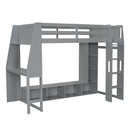 Gaming Loft Bed With Desk, Multi Storage Shelves, LED Lighting, And Hanging Clothes Rack by HouseOfZazla