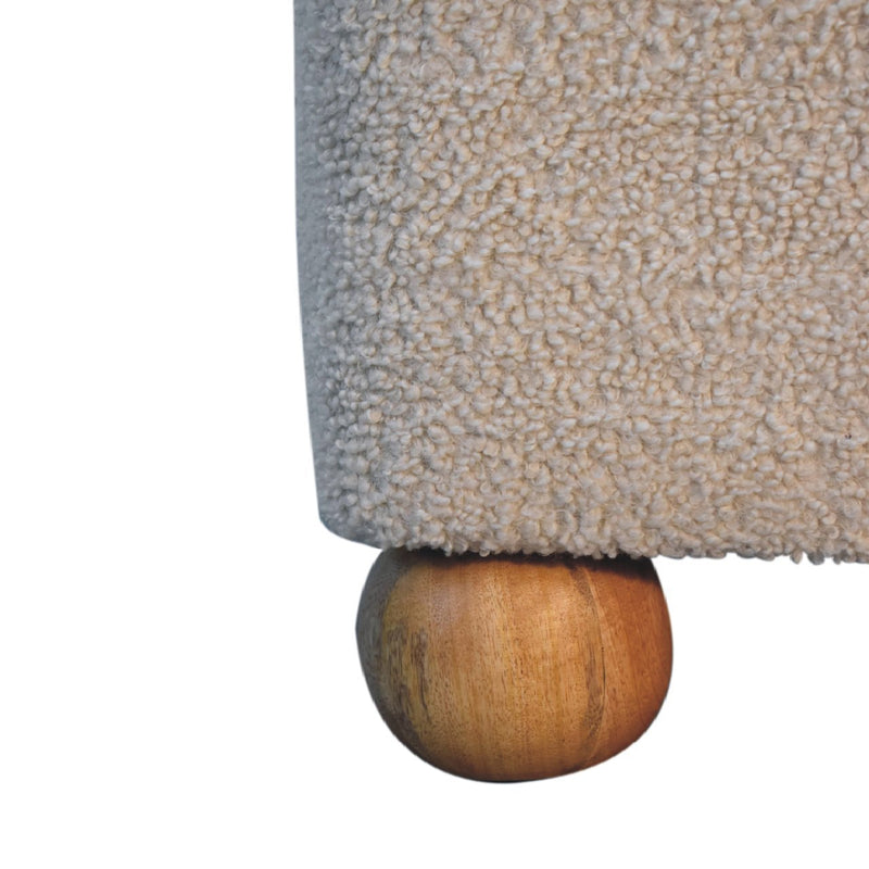 Walker Edison | Boucle Minimalist Footstool with Ball Wood Leg