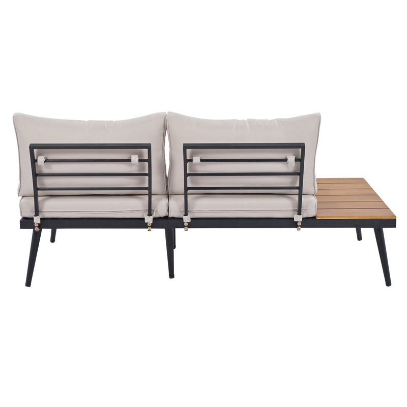 6-Piece Outdoor Sectional Sofa Set with Round Nesting Coffee Tables and Seating Sofa with Cushions for Patio, Porch and Garden (Beige)