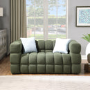 84.3/62.2 length, 35.83" deepth, human body structure for USA people, marshmallow sofa,boucle sofa, olive green color,3 seater. sofa and loveseater