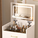Compact 3 In 1 Vanity Desk With Open Top Mirror, Glass Desktop, 5 Height - White by HouseOfZazla