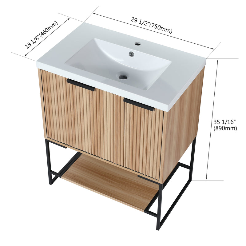 30 Inch Freestanding Bathroom Vanity With Resin Basin, 30x18