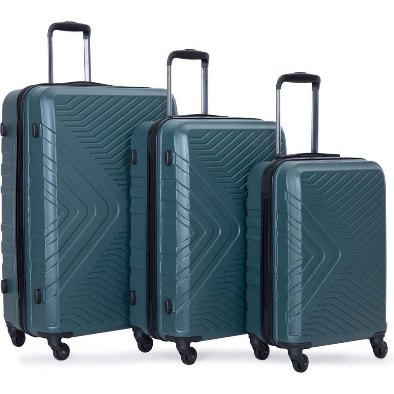 3 Piece Luggage Sets ABS Lightweight Suitcase with Two Hooks, Spinner Wheels, TSA Lock, (20/24/28), DARK GREEN