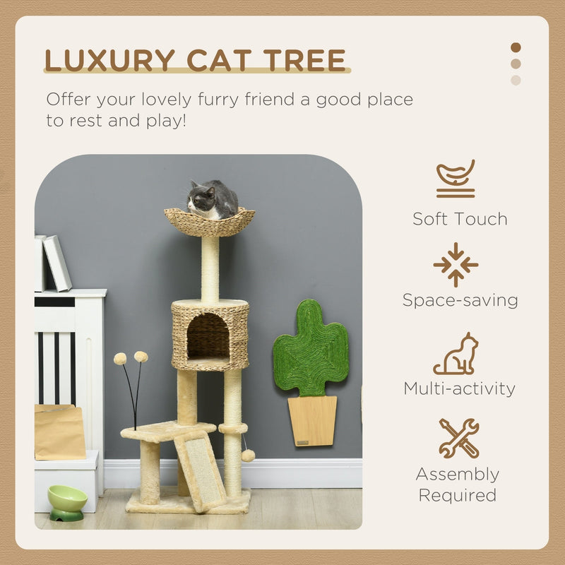45" Cat Tree for Indoor Cats, Cat Tree Tower with Scratching Posts, Ramp, Condo, Toy Balls, Platforms, Bed, Ramp, Beige