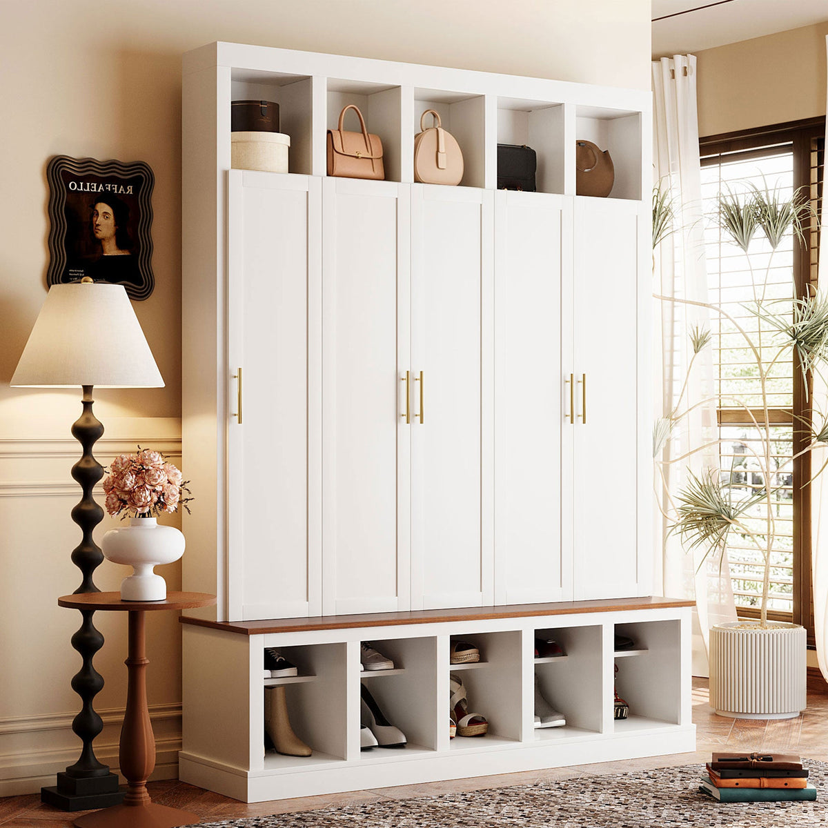 U-Can Farmhouse Entryway Storage Cabinet with Shoe Rack & Display Cubbies, photo 2 of 10
