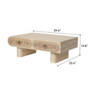Rounded Edge Coffee Table with Flower Pattern Solid Wood Drawer