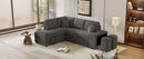 87.7" Convertible Sleeper, Sectional Pull Out Sofa Bed with Storage Ottoman, 2 Throw Pillows, 2 Stools, Wireless Charger and Two Hidden USB Ports for Living Room, Dark Gray