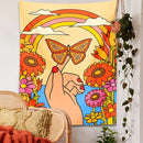 70s psychedelic butterfly rainbow tapestry bedroom wall art by Decorbites