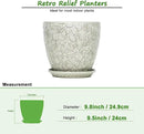 10inch Retro Ceramic Planter with Drainage Hole and Saucer for Multiple Plants, Indoor-Outdoor Garden Pots for Succulent, Orchid, and Flower (Fits Inner Pots Up to 9 Inch, Retro White) by CozyNest Decor