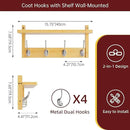 Coat Rack with Shelf, 2 Pack Bamboo Wall-Mounted Coat Hanger with 8 Hooks for Entryway, Hallway, Kitchen, Bathroom, Living Room, Utility Room (Natural) by CozyNest Decor