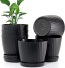 6 Inch Plant Pots Bulk, 6 Pack Plastic Planters with Drainage Holes and Saucers for Indoor Outdoor House Plants and Flowers, Black by GreenHaven Gardens