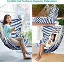 Hammock Chair, Hanging Chair with 3 Cushions and Foot Rest Support, Sturdy Metal Spreader Bar Max 440 Lbs, Swing Chair for Bedroom, Indoor & Outdoor, Patio, Porch or Tree（Blue and White） by GreenHaven Gardens