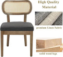 Rattan Dining Chairs Set of 4, Upholstered Linen Dining Room Chair with Cane Backrest Wooden Farmhouse Kitchen Chairs Armless Side Chair for Dining Room/Restaurant, Black by CozyNest Decor
