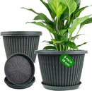 Large-Planter-Indoor-Outdoor Plant Pots, 16 inch 4 Pack Plastic Flower Pots with Saucer and Drainage Holes, Modern Garden Planters for Planting Medium Large Plants， Decorative Resin Garden Pots by CozyNest Decor