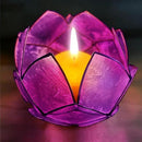 Blooming Lotus Capiz Shell Tealight Candle Holder, Handcrafted Decorative Tea Light Candleholder with Translucent Flower Petals for Ambient Illumination and Natural Elegance, Purple by CozyNest Decor