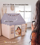 Little Dove Play Tent with mat, Star Lights, Tissue Garland, Kids playtent Indoor, Toddler Play Tent Large Outdoors for Kids Aged 3+, 52" x35" x 52", Toddler Teepee Play House with Windows Grey Color by TinyTreasures Baby Boutique