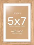 Homeforia 5x7 Picture Frame Wood, High End Natural Oak 5x7 Light Wooden Frames with Mat 4x6 for Photo, 5 x 7 Frame Matted to 4 x 6 Print, 7x5 Wall or Tabletop Frame, Tempered Glass, Wall Kit, Set of 1 by CozyNest Decor