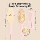 Baby Hair Brush and Comb Set for Newborn - Wooden Baby Hair Brush Set with Soft Goat Bristle, Baby Brush Set for Newborns, Baby Brush and Comb Set Girl, Boy, Toddler Cradle Cap Brush (Oval, Blush) by TinyTreasures Baby Boutique