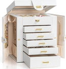 AKOZLIN Functional 6-Tier Jewelry Box Organizer with 5 Drawers Leather Jewelry Storage Case for Women Girls Ring Necklace Earring Bracelet Holder Organizer with Mirror White by TinyTreasures Baby Boutique