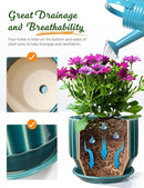 AISBUGUR Plant Pots 6 inch Ceramic Pots for Indoor Plants Set of 2 Flower Pots Unique Crackle Glaze Design Plant Pots with Drainage Hole and Saucer Come with Drainage Nets (Aqua Green) by GreenHaven Gardens