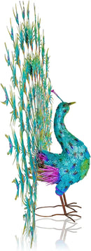 Alpine Corporation HEH376 Jumbo Sized Iron Majestic Peacock Decor, Elegant Garden & Patio Bird Statue, 55" H, Green by GreenHaven Gardens