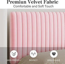 Full Size Bed Frame with Headboard, Velvet Upholstered Platform Bed with Vertical Channel Tufted Design, No Box Spring Required, Easy Assembly, Pink by CozyNest Decor