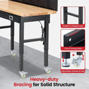 Workbench with Wheels 60 x 22 Inch Adjustable Height Work Table for Garage Heavy Duty Rubberwood Tabletop Work Bench with LED, Drawers, Pegboard, Power Outlets for Office Home Commercial by GreenHaven Gardens