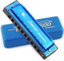 SWAN Blues Harmonica Key of C Mouth Organ Diatonic Harmonica with Case, 10 Hole 20 Tones Stainless Blues Harp for Adults, Beginners and Professional (Sapphire Blue) by TinyTreasures Baby Boutique