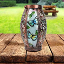 Butterfly Solar Lanterns Glass & Metal Hanging Light Outdoor Waterproof Tabletop Lamp with Hollowed-Out Design for Garden Patio Table Decor by GreenHaven Gardens