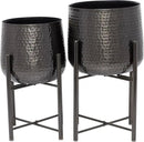 CosmoLiving by Cosmopolitan Metal Indoor Outdoor Planter Large Planter Pot with Removable Stand, Set of 2 Planters 19", 17"H, Black by GreenHaven Gardens