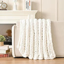 Esterra Chunky Knit Blanket Throw, 100% Handmade Chenille Throw Blanket 40"x50", Soft Thick Yarn Cable Knit Crochet Throw Blanket Rope Knot Throw for Couch Bed Sofa, Bright White by CozyNest Decor