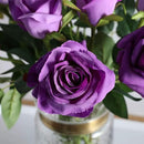 Purple Fake Roses Artificial Flowers - 16 Pcs Fake Artificial Roses Silk Flowers with Stems for Home Wedding Hotel Office Centerpiece Decor by CozyNest Decor
