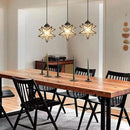 Farmhouse Modern Glam Chandelier Dining Room Clear Glass Star Pendants Light Fixture Kitchen Island LED Ceiling Hanging Lights Included Warm Light Bulbs Black by CozyNest Decor