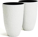 Worth Garden 2-Pack 21" H. White Tall Planters - 14'' Dia Resin Large Round Flower Pots for Outdoor Plants Trees - Imitation Stone Finish Plastic Indoor Front Porch 9 Gallon Decorative Container Patio by CozyNest Decor