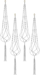 Sorbus Macrame Plant Hanger [4 Pack] Indoor Outdoor Hanging Plant Pots Cotton Rope, Elegant for Home, Patio, Garden White by GreenHaven Gardens