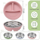 Nuogo 3 Pcs Stainless Steel Baby Suction Plates with Removable Silicone Shell 2-in-1 Metal Toddler Bowl Divided for Picky Eaters Kids Feeding Led Weaning Supplies, Dishwasher Safe (Blue,Pink,Green) by TinyTreasures Baby Boutique