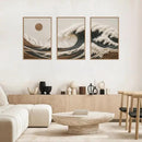 HLNIUC Sea Wave Framed Canvas Wall Art,Abstract Sun Seascape Wall Decor Set of 3(16”x24”) Large Modern Ocean Beach Art Print,Great Wave Sunset Pictures Canvas Famed Painting for Living Room,Bedroom by CozyNest Decor
