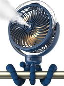Misting Stroller Fan, 6000mAh Battery Operated Portable Fan with Light & 360° Pivoting, Personal Cooling Fans with Flexible Tripod for Baby, Office, Travel,Treadmill,Outdoors (Dark Blue) by TinyTreasures Baby Boutique